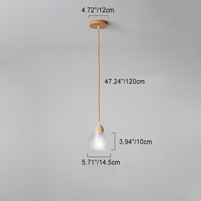 Lámpara colgante moderna minimalista redonda de vidrio con flor y madera maciza de 1 luz para dormitorio 