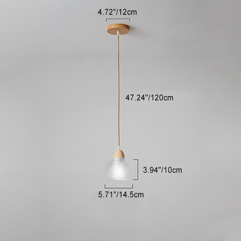 Lámpara colgante moderna minimalista redonda de vidrio con flor y madera maciza de 1 luz para dormitorio 