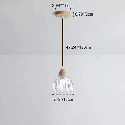 Lámpara colgante moderna minimalista redonda de vidrio con flor y madera maciza de 1 luz para dormitorio 