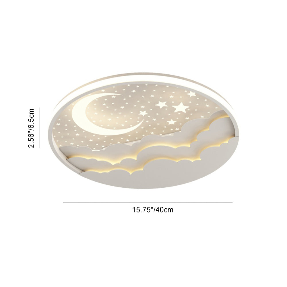 Moderne Art Deco Mond Voller Sterne Wolken Runde Acryl Eisen LED Unterputz Deckenleuchte Für Schlafzimmer 