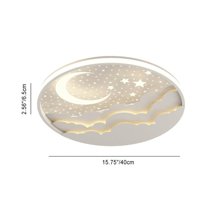 Moderne Art Deco Mond Voller Sterne Wolken Runde Acryl Eisen LED Unterputz Deckenleuchte Für Schlafzimmer 