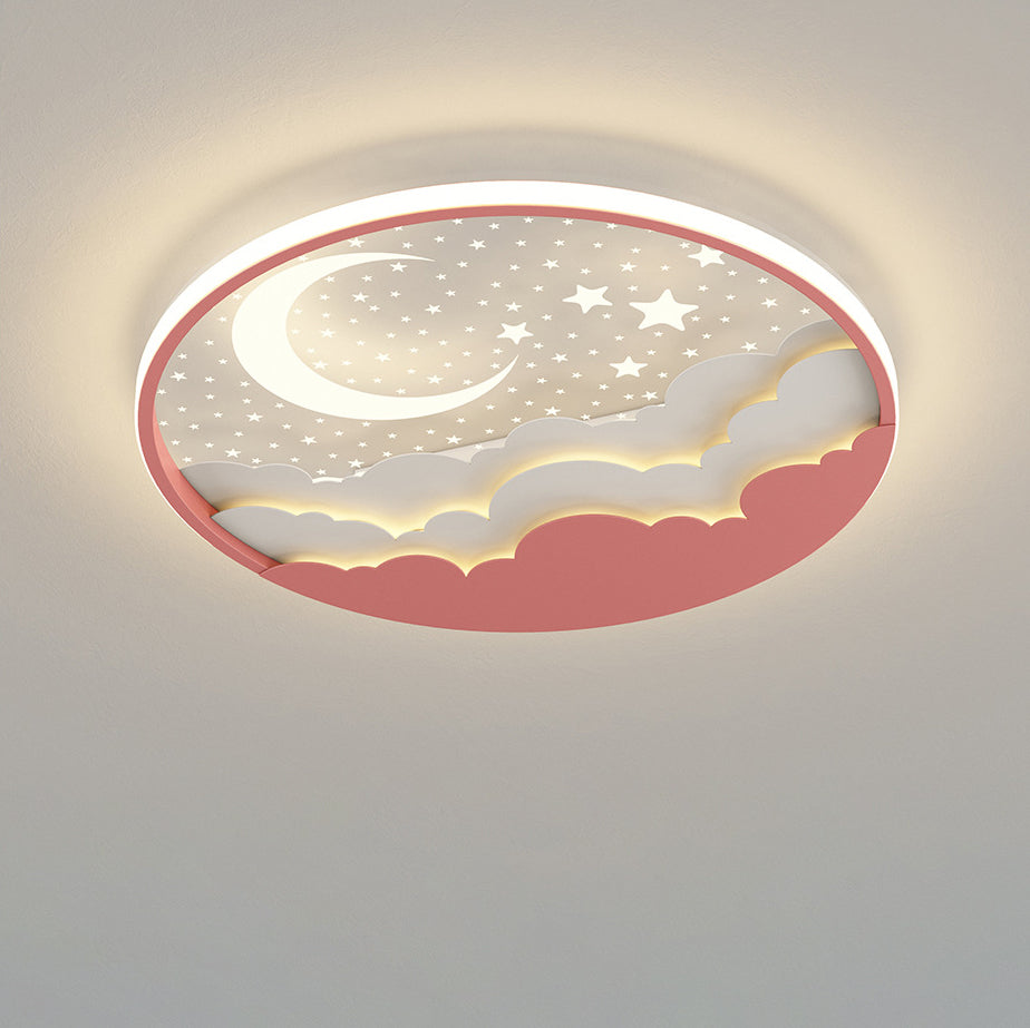 Moderne Art Deco Mond Voller Sterne Wolken Runde Acryl Eisen LED Unterputz Deckenleuchte Für Schlafzimmer 