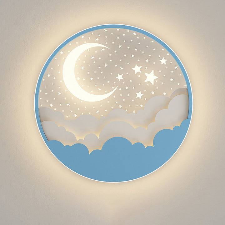 Moderne Art Deco Mond Voller Sterne Wolken Runde Acryl Eisen LED Unterputz Deckenleuchte Für Schlafzimmer 