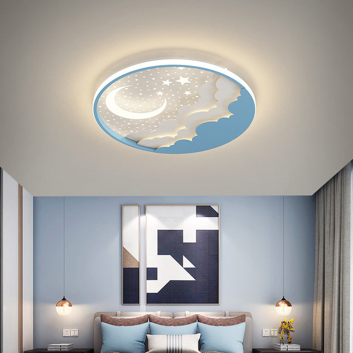 Moderne Art Deco Mond Voller Sterne Wolken Runde Acryl Eisen LED Unterputz Deckenleuchte Für Schlafzimmer 