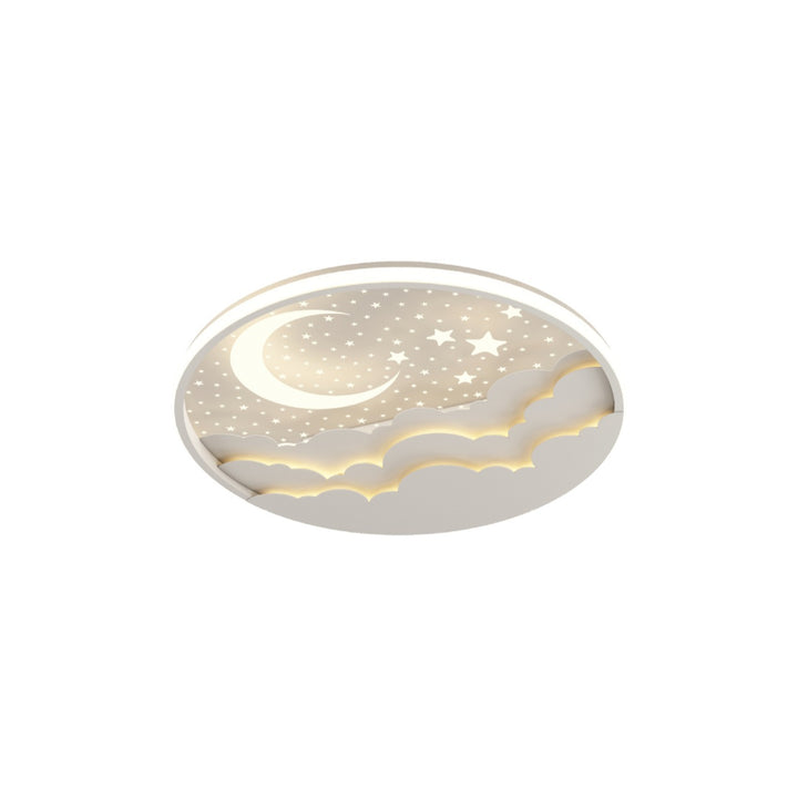 Moderne Art Deco Mond Voller Sterne Wolken Runde Acryl Eisen LED Unterputz Deckenleuchte Für Schlafzimmer 