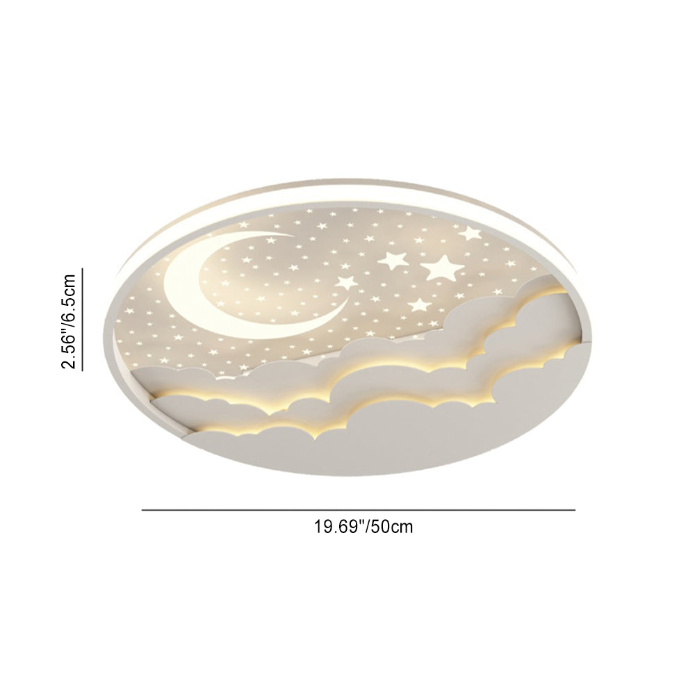 Moderne Art Deco Mond Voller Sterne Wolken Runde Acryl Eisen LED Unterputz Deckenleuchte Für Schlafzimmer 