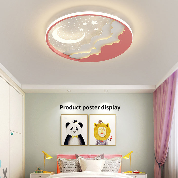 Moderne Art Deco Mond Voller Sterne Wolken Runde Acryl Eisen LED Unterputz Deckenleuchte Für Schlafzimmer 