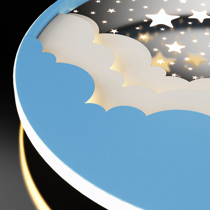 Moderne Art Deco Mond Voller Sterne Wolken Runde Acryl Eisen LED Unterputz Deckenleuchte Für Schlafzimmer 