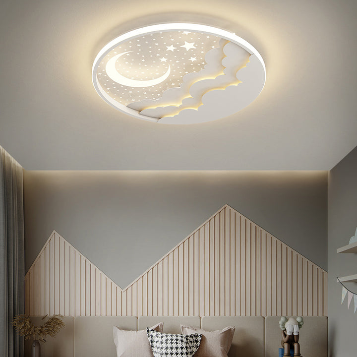 Moderne Art Deco Mond Voller Sterne Wolken Runde Acryl Eisen LED Unterputz Deckenleuchte Für Schlafzimmer 