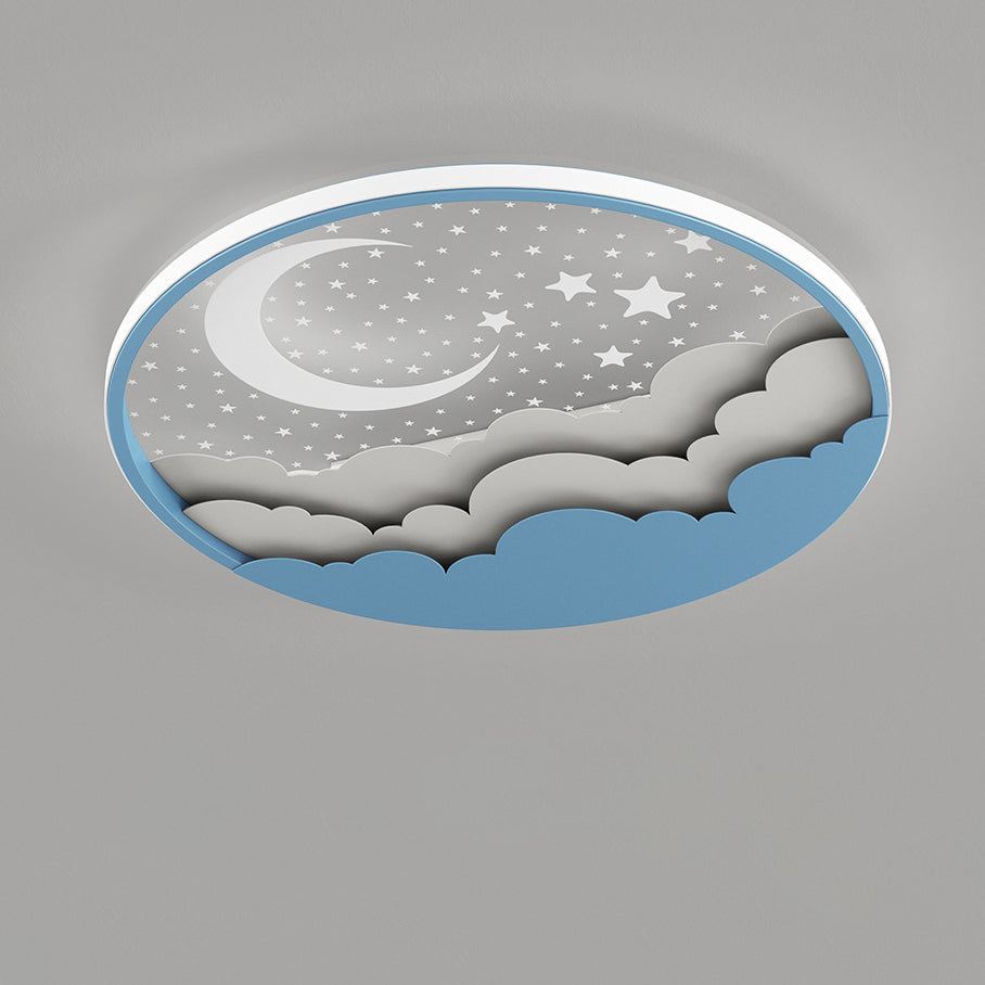 Moderne Art Deco Mond Voller Sterne Wolken Runde Acryl Eisen LED Unterputz Deckenleuchte Für Schlafzimmer 