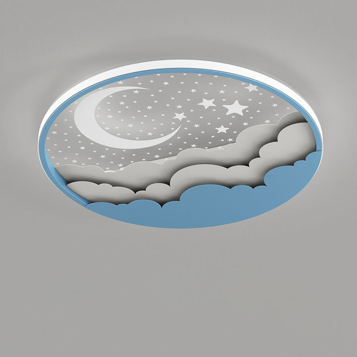 Moderne Art Deco Mond Voller Sterne Wolken Runde Acryl Eisen LED Unterputz Deckenleuchte Für Schlafzimmer 