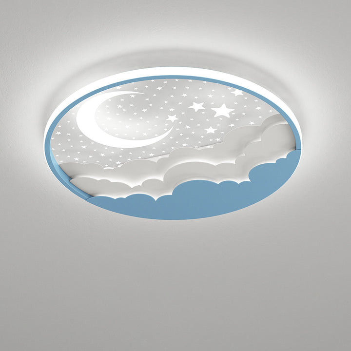 Moderne Art Deco Mond Voller Sterne Wolken Runde Acryl Eisen LED Unterputz Deckenleuchte Für Schlafzimmer 