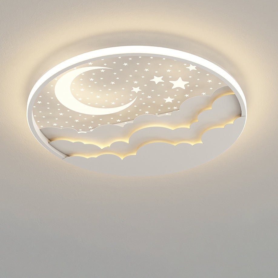 Moderne Art Deco Mond Voller Sterne Wolken Runde Acryl Eisen LED Unterputz Deckenleuchte Für Schlafzimmer 
