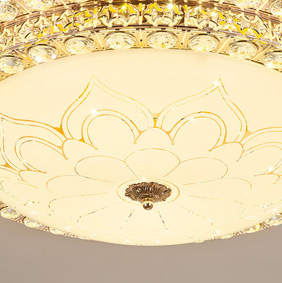 Modern Luxury Petal Round Glass Crystal Iron LED Flush Mount Ceiling Light For Living Room