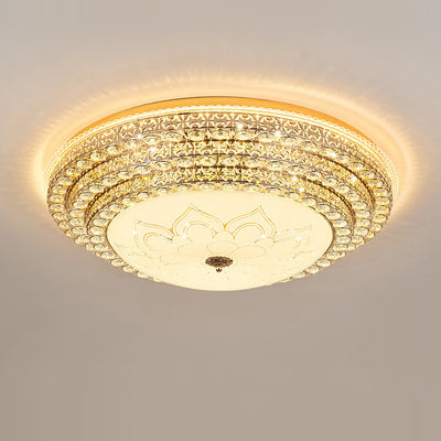 Modern Luxury Petal Round Glass Crystal Iron LED Flush Mount Ceiling Light For Living Room