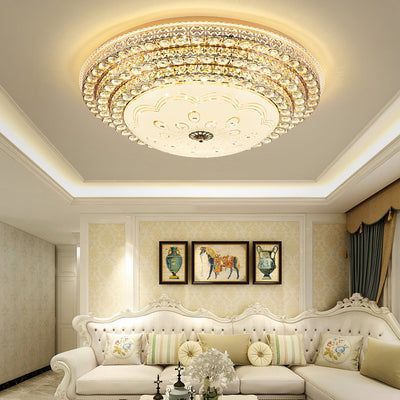 Modern Luxury Petal Round Glass Crystal Iron LED Flush Mount Ceiling Light For Living Room