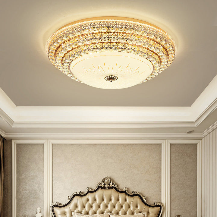 Moderne Luxus Blütenblatt Runde Glas Kristall Eisen LED Deckenleuchte für Wohnzimmer 
