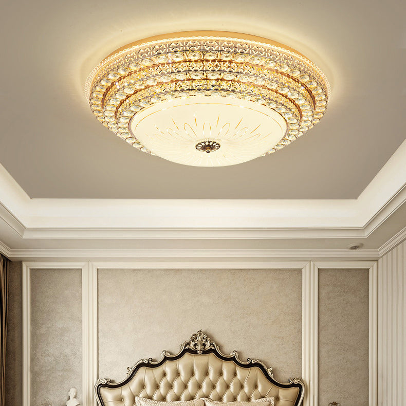 Modern Luxury Petal Round Glass Crystal Iron LED Flush Mount Ceiling Light For Living Room