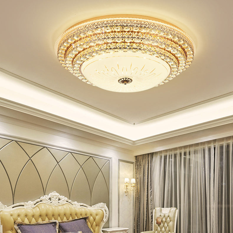 Modern Luxury Petal Round Glass Crystal Iron LED Flush Mount Ceiling Light For Living Room