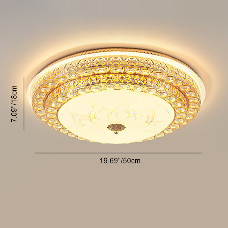 Modern Luxury Petal Round Glass Crystal Iron LED Flush Mount Ceiling Light For Living Room