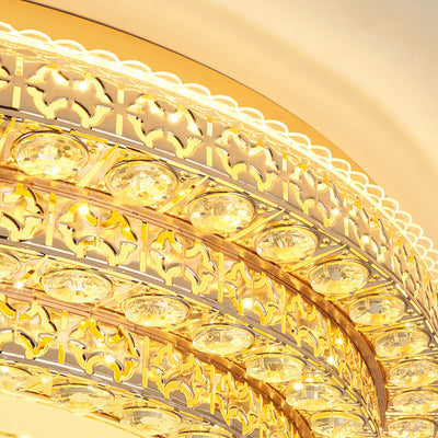 Modern Luxury Petal Round Glass Crystal Iron LED Flush Mount Ceiling Light For Living Room