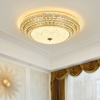 Modern Luxury Petal Round Glass Crystal Iron LED Flush Mount Ceiling Light For Living Room