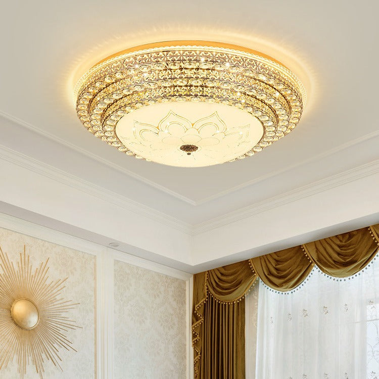 Modern Luxury Petal Round Glass Crystal Iron LED Flush Mount Ceiling Light For Living Room