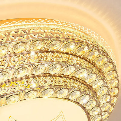 Modern Luxury Petal Round Glass Crystal Iron LED Flush Mount Ceiling Light For Living Room