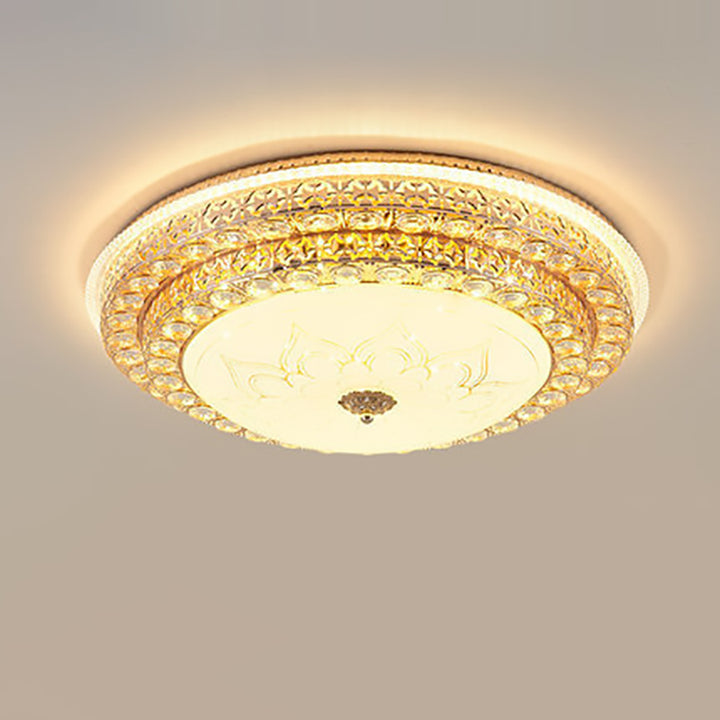 Moderne Luxus Blütenblatt Runde Glas Kristall Eisen LED Deckenleuchte für Wohnzimmer 