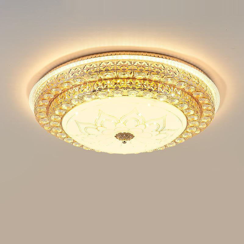 Modern Luxury Petal Round Glass Crystal Iron LED Flush Mount Ceiling Light For Living Room