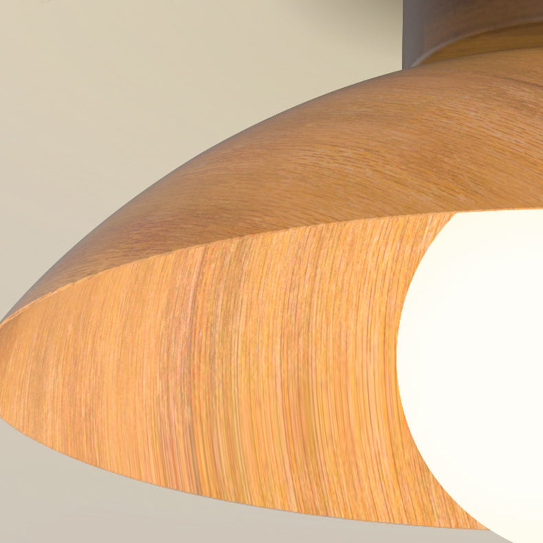 Plafonnier moderne minimaliste rond en verre, bois et fer à 1 lumière pour salon 