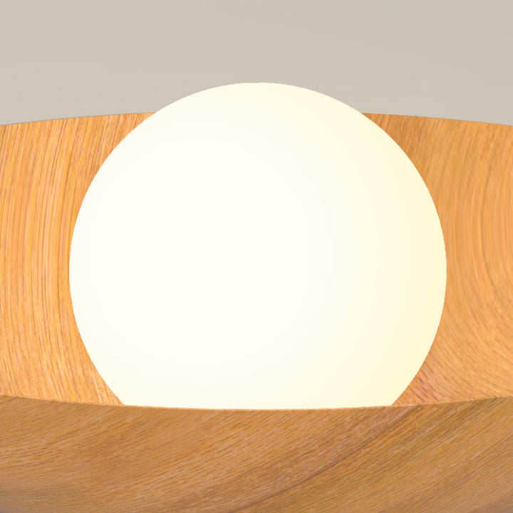 Plafonnier moderne minimaliste rond en verre, bois et fer à 1 lumière pour salon 