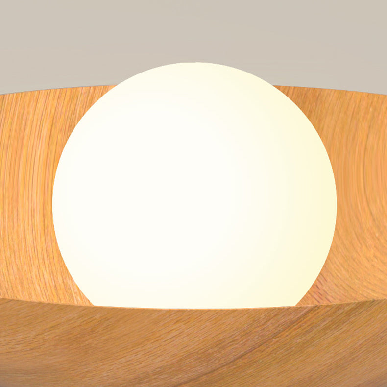 Plafonnier moderne minimaliste rond en verre, bois et fer à 1 lumière pour salon 
