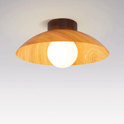 Plafonnier moderne minimaliste rond en verre, bois et fer à 1 lumière pour salon 