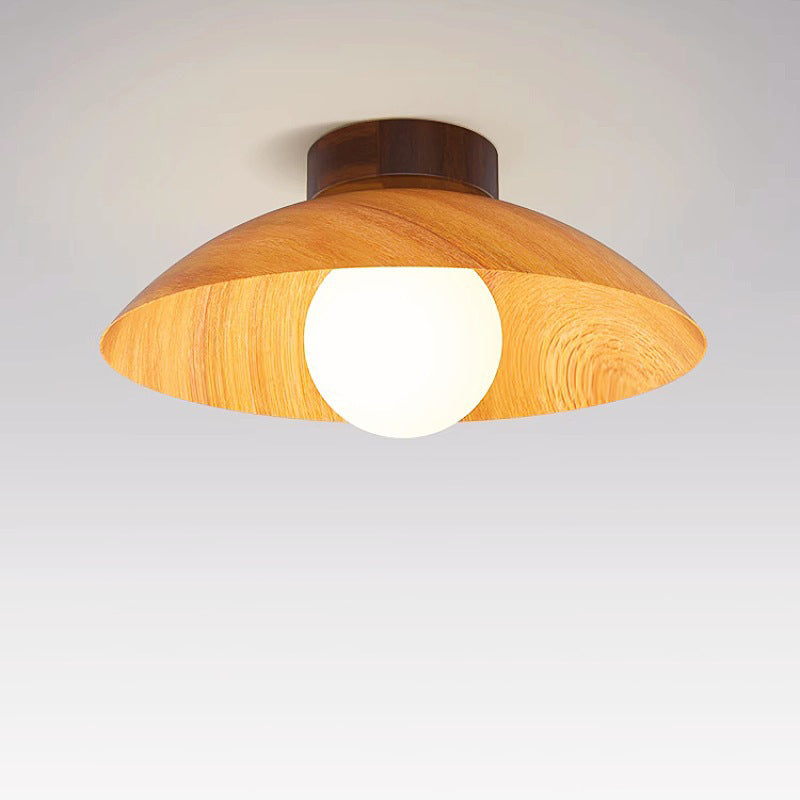 Plafonnier moderne minimaliste rond en verre, bois et fer à 1 lumière pour salon 