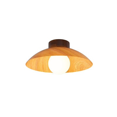 Plafonnier moderne minimaliste rond en verre, bois et fer à 1 lumière pour salon 