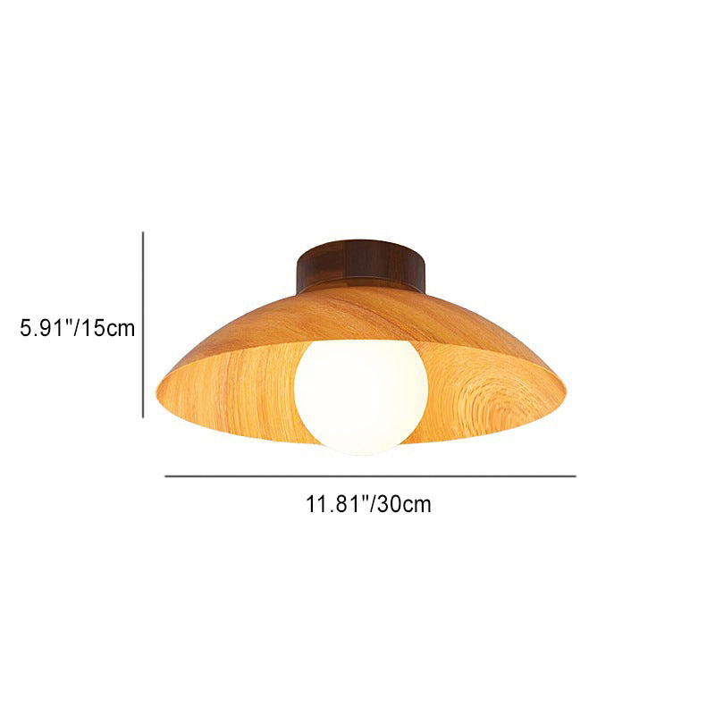 Plafonnier moderne minimaliste rond en verre, bois et fer à 1 lumière pour salon 