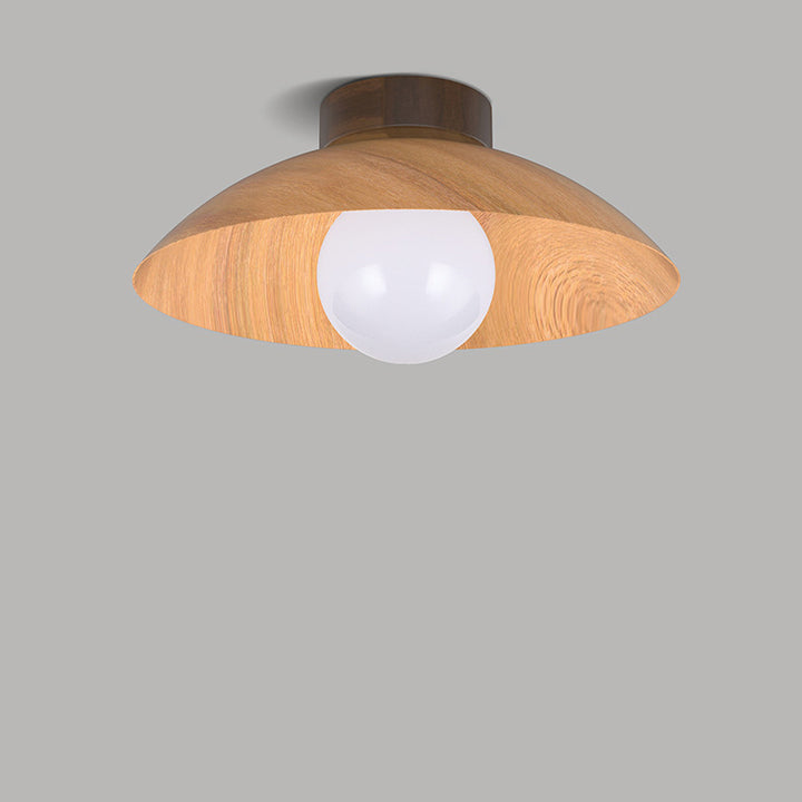 Plafonnier moderne minimaliste rond en verre, bois et fer à 1 lumière pour salon 