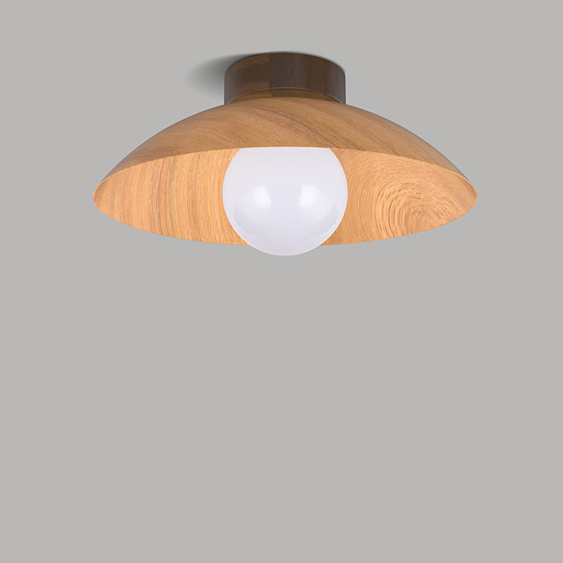 Plafonnier moderne minimaliste rond en verre, bois et fer à 1 lumière pour salon 