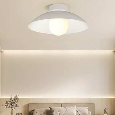 Plafonnier moderne minimaliste rond en verre, bois et fer à 1 lumière pour salon 