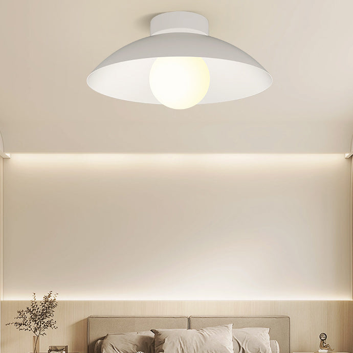 Plafonnier moderne minimaliste rond en verre, bois et fer à 1 lumière pour salon 