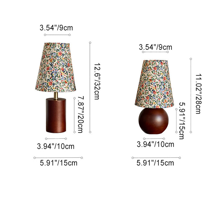Lampe de table 1 lumière en tissu PVC en bois massif à colonne ronde avec fleurs écrasées vintage traditionnelle pour chambre 