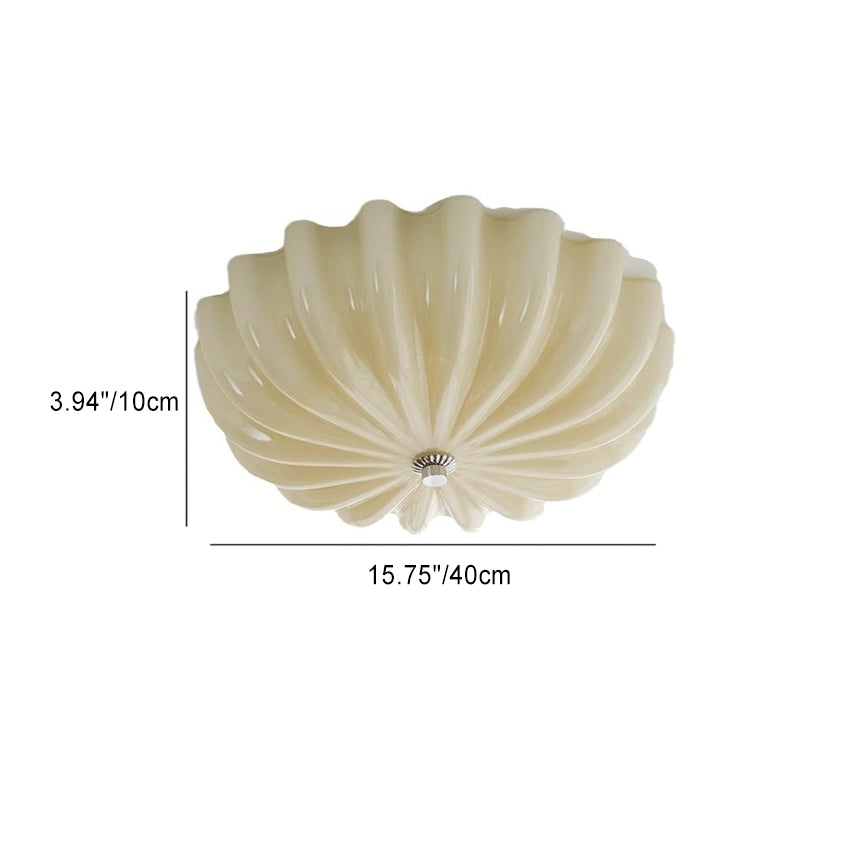 Plafonnier LED moderne minimaliste avec motif de vagues crème et matériel en verre rond pour chambre 