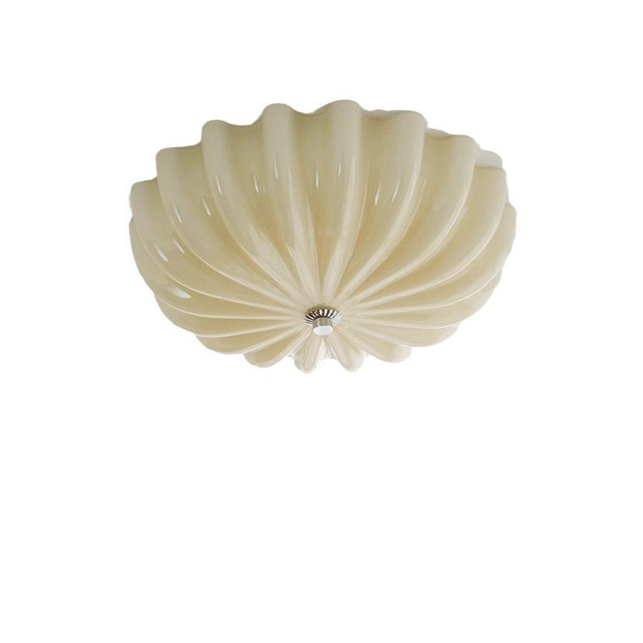 Plafonnier LED moderne minimaliste avec motif de vagues crème et matériel en verre rond pour chambre 