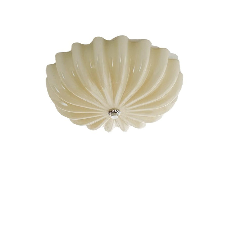 Luz de techo LED empotrada moderna minimalista con patrón de ondas crema y hardware de vidrio redondo para dormitorio 