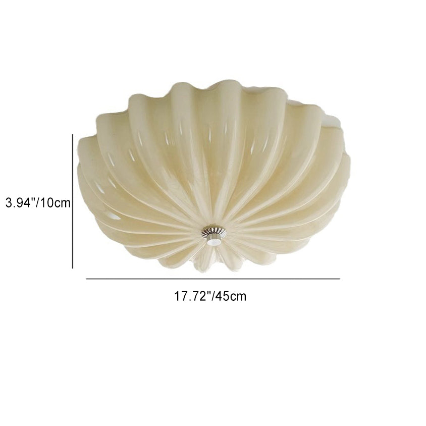 Plafonnier LED moderne minimaliste avec motif de vagues crème et matériel en verre rond pour chambre 