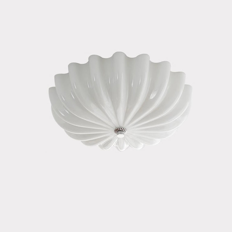 Plafonnier LED moderne minimaliste avec motif de vagues crème et matériel en verre rond pour chambre 