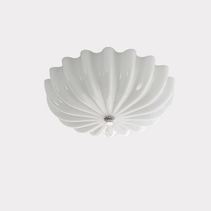 Plafonnier LED moderne minimaliste avec motif de vagues crème et matériel en verre rond pour chambre 