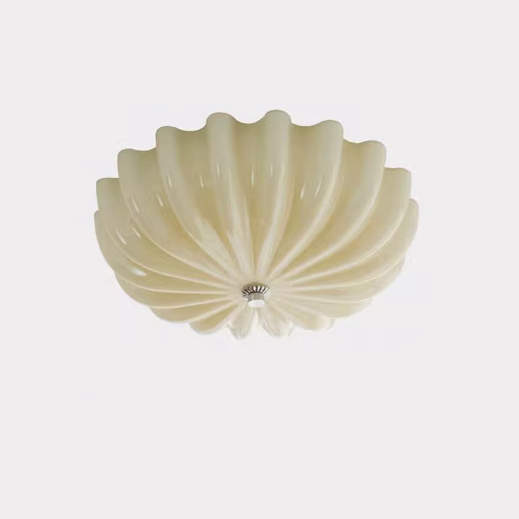 Plafonnier LED moderne minimaliste avec motif de vagues crème et matériel en verre rond pour chambre 