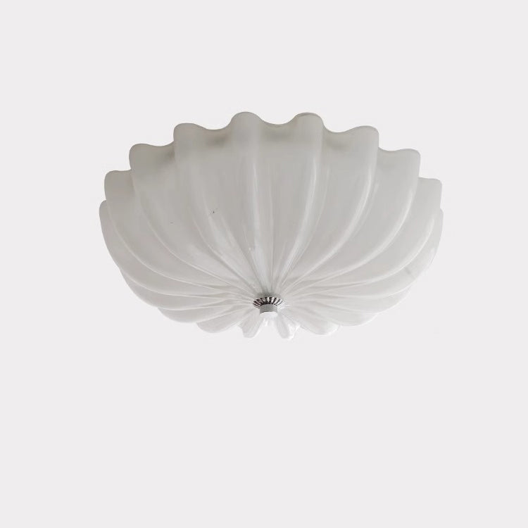 Plafonnier LED moderne minimaliste avec motif de vagues crème et matériel en verre rond pour chambre 